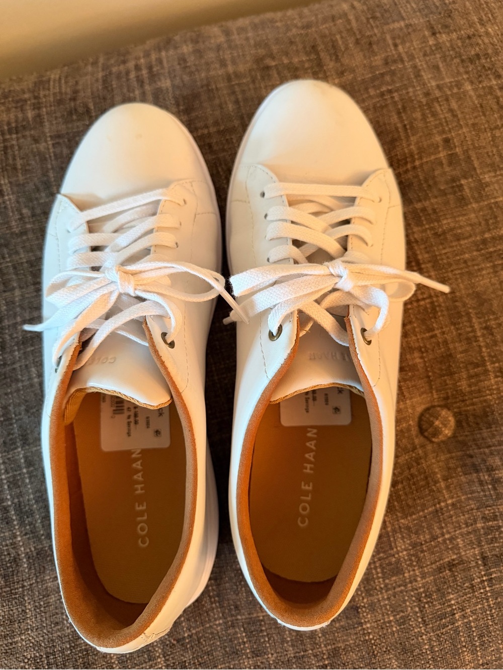 Cole Haan White Leather Low-Top Sneakers with Brown Interior Trim - Picture 2 of 5